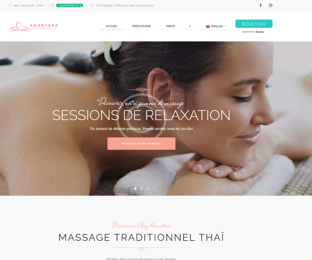Site web Anantara Massage - Institut de massage et bien-être asiatique