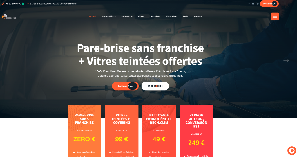 Site web Blacktint - Films teintés automobile et bâtiment