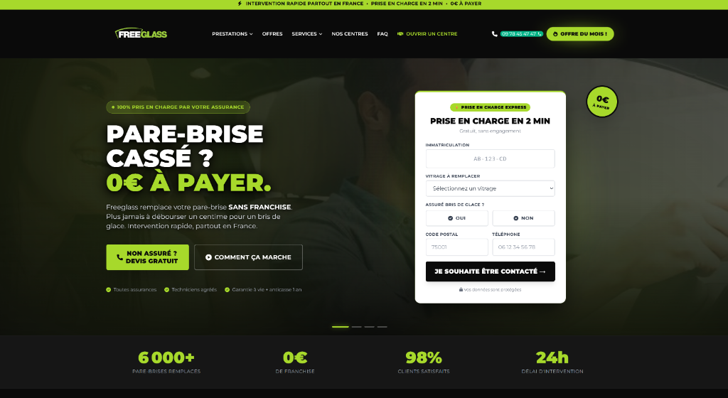Site web Freeglass - Réparation pare-brise